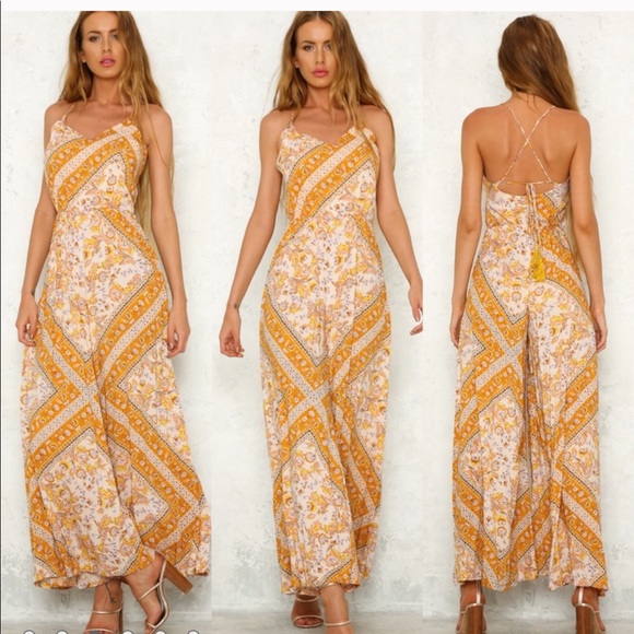 SOLD🥊JAASE Marigold Paisley Jumpsuit Boho Style M - Picture 2 of 10